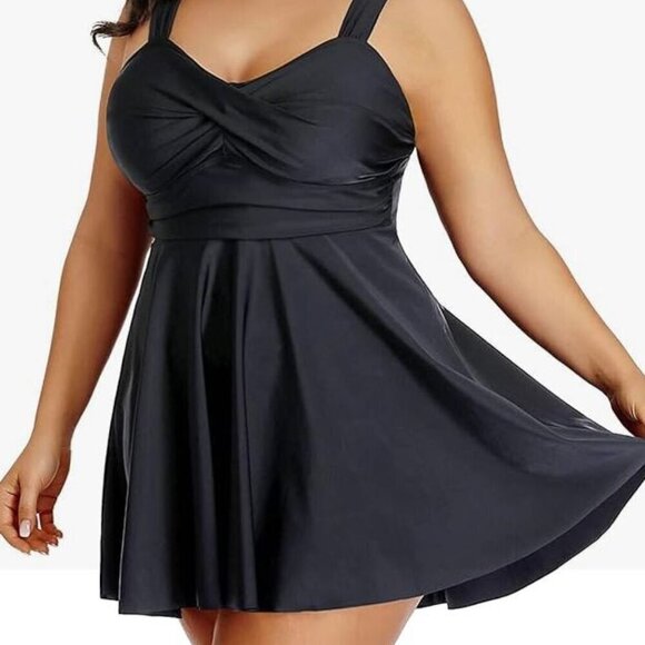 Aqua Eve NEW Swim Dress Swimsuit One Piece Black Wrap Front Adjustable Straps XL - Picture 1 of 6
